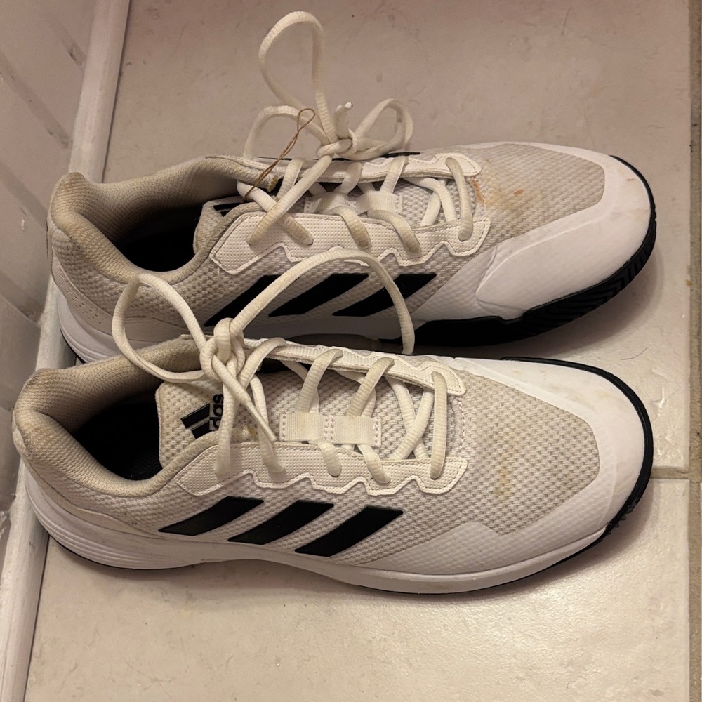 Adidas White Tennis Sneakers with Black Stripes